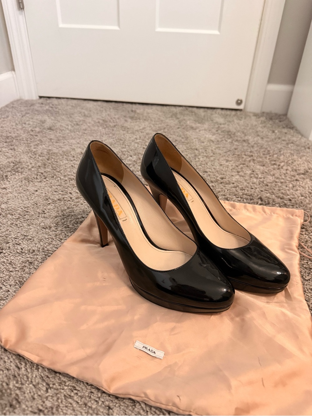 Prada Black Patent Leather Round-Toe Pumps